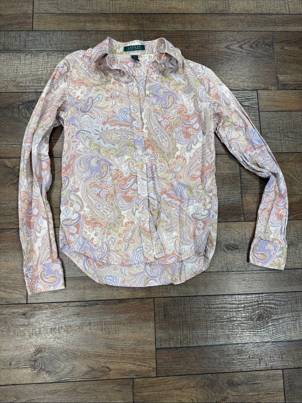 Lauren Ralph Lauren Pastel Paisley Button-Down Shirt in Pink, Lavender and Cream